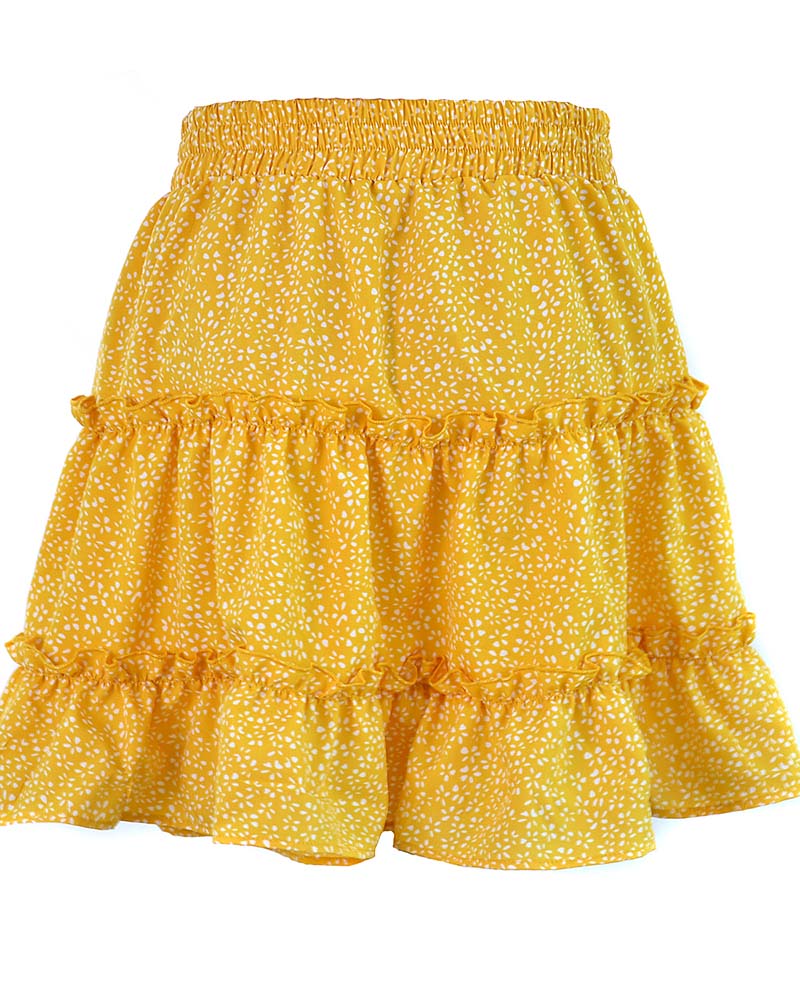 Yellow High-waist A-line Print Ruffles Floral Mini Skirt - Super X